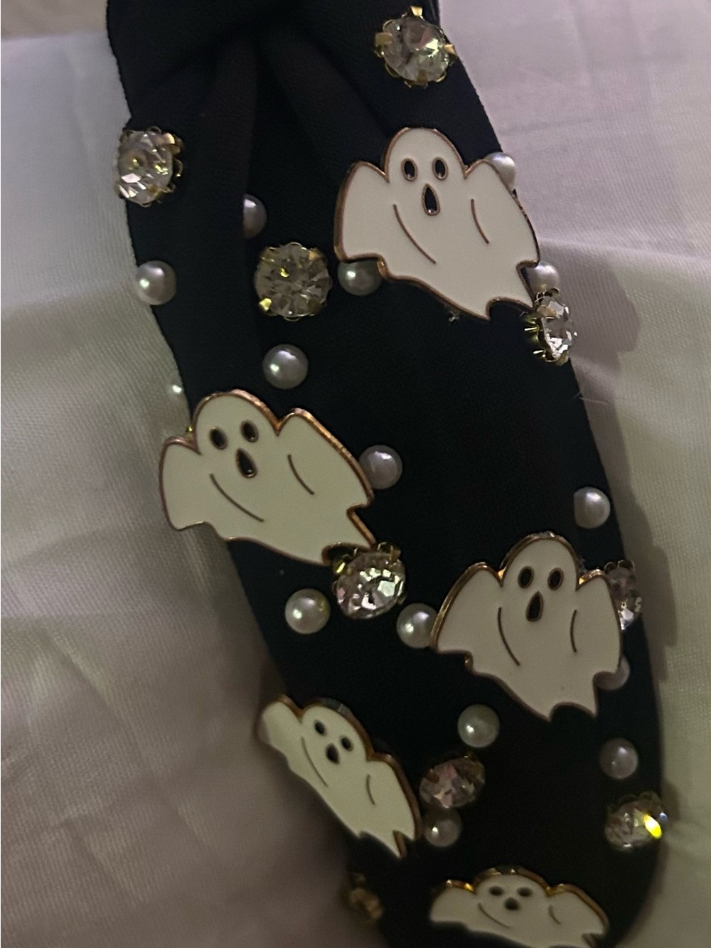 Ghost Accent Black Headband with Pearls and Gems